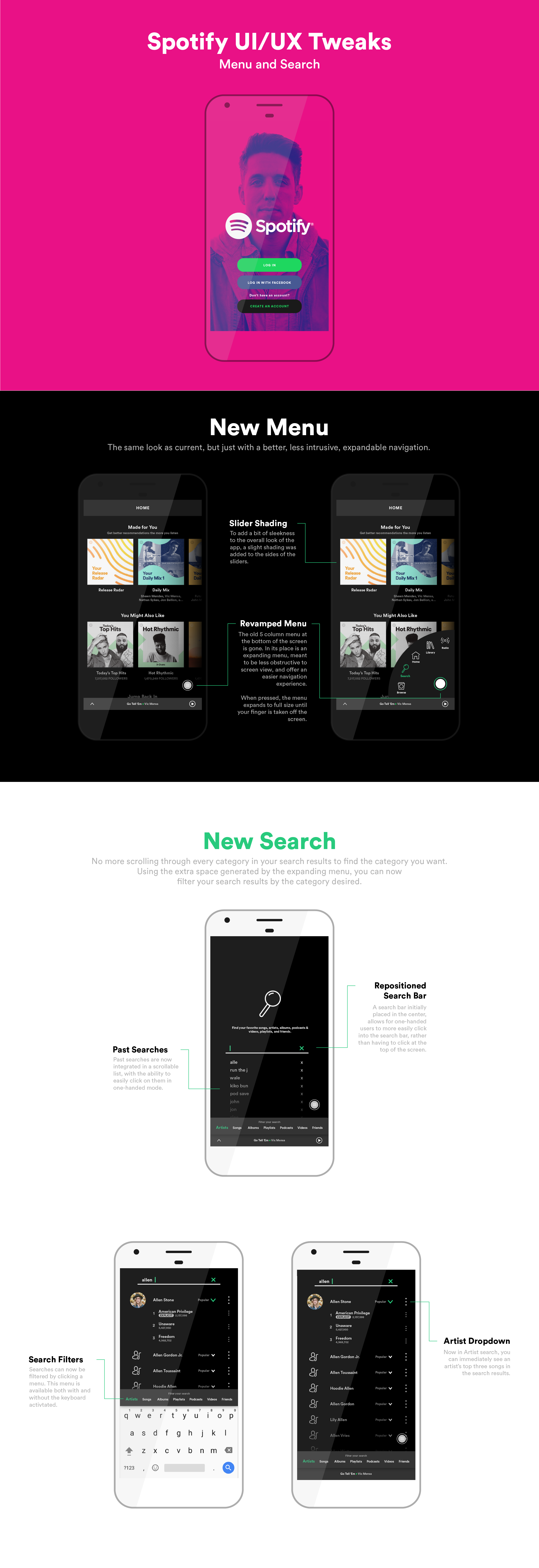 spotify ui ux redesign menu search bar navigation