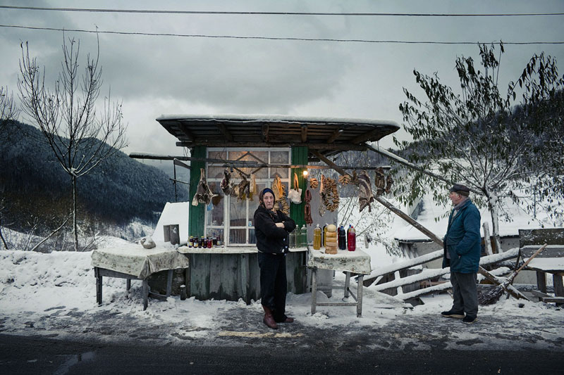 foto van Marcel Molle van viskraam in sneeuwlandschap