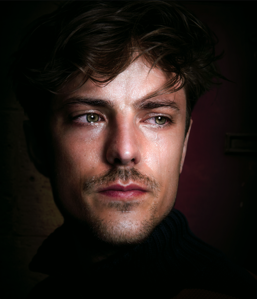 Huilende man uit de serie Crying Boys van fotograaf en acteur Noah Valentyn