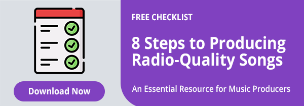 An ad for a free checklist called 8 Steps to Producing Radio-Quality songs.