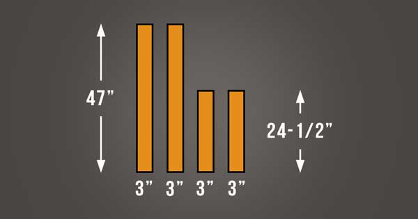 An image of the dimensions of the wooden strips required from the frames of the acoustic panels.