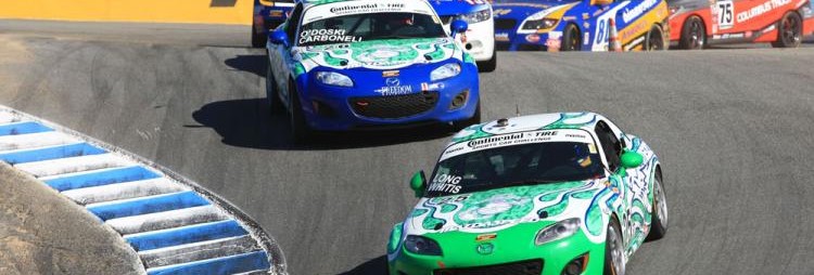 two cars racing on the racetrack