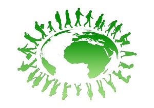 people walking around the earth