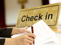 check in sign at hotel