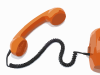 orange corded telephone