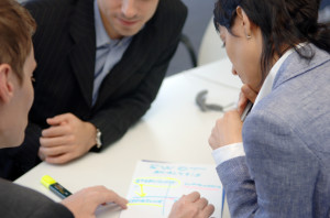two business people talking