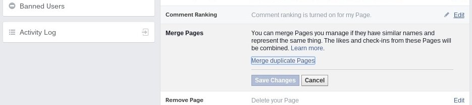 requesting to merge duplicate facebook pages