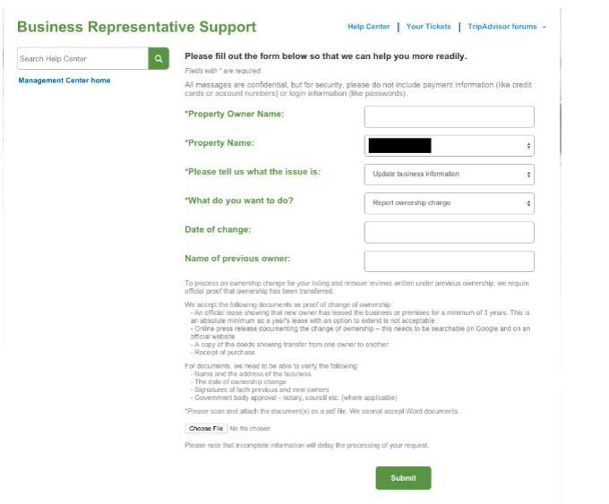 filling out form example tripadvisor business account
