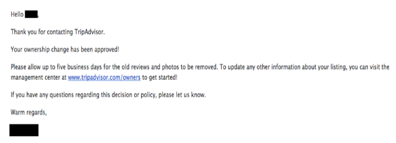 tripadvisor business account confirmation email