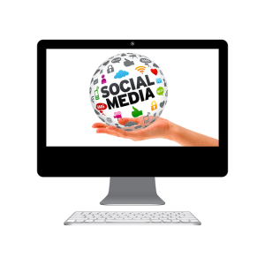social media globe inside monitor