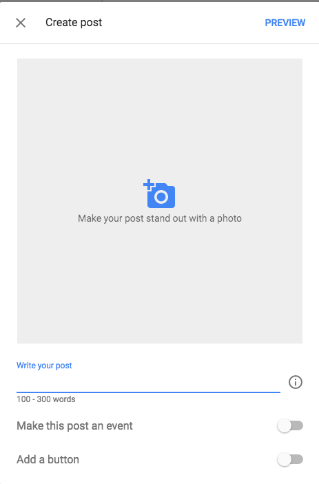Google My Business Posts add button