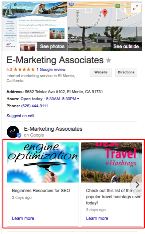 Google My Business Posts view on desktop