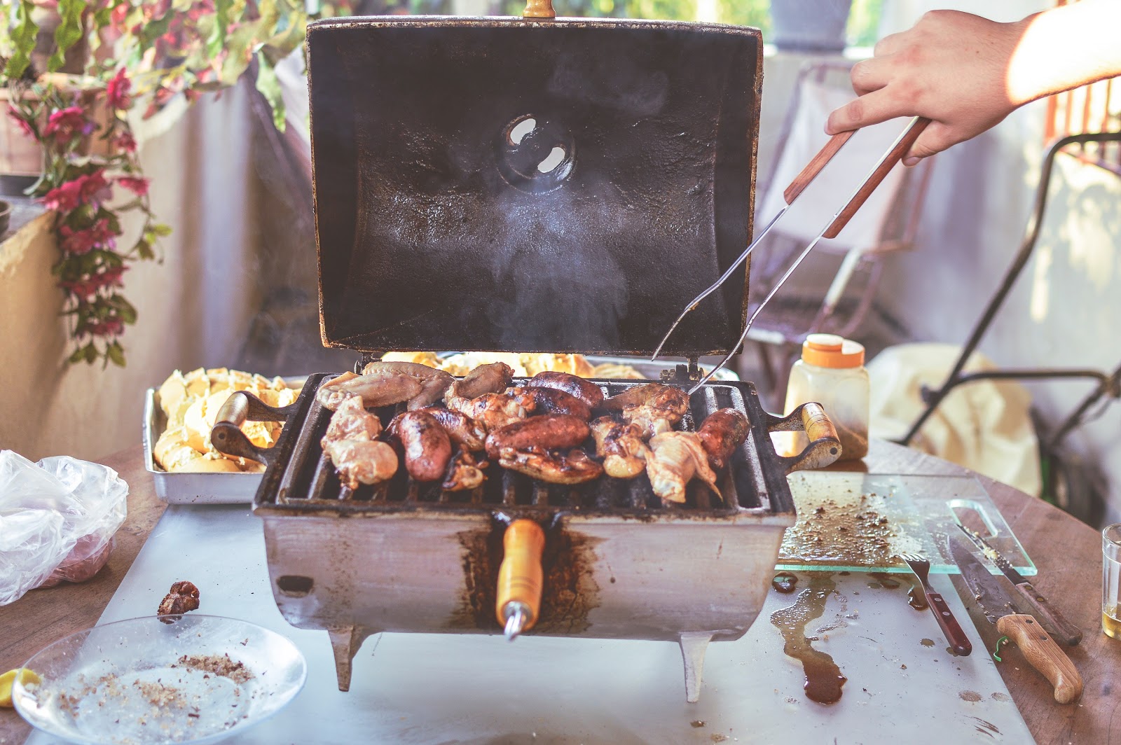 grill with meat