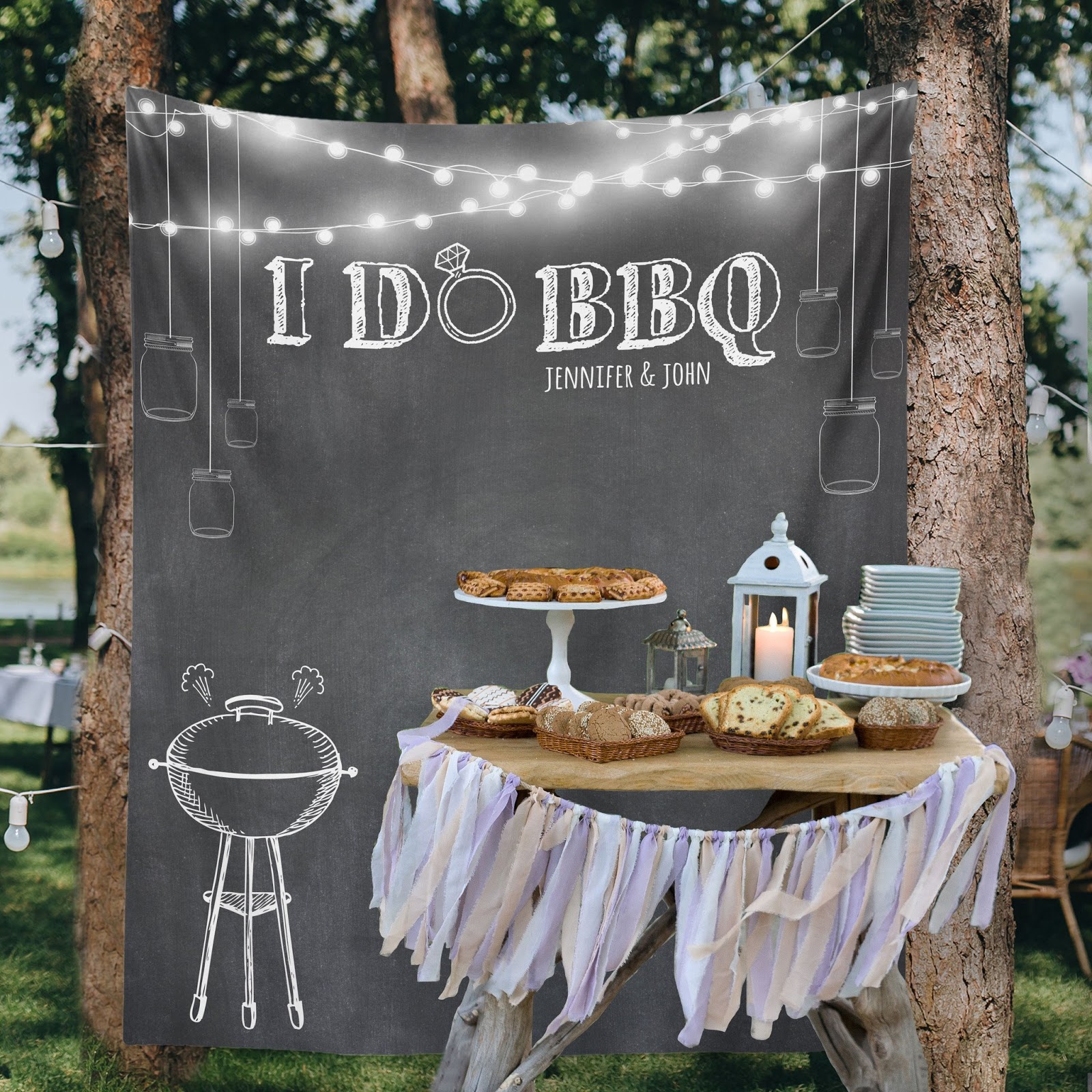 I Do BBQ sign in front of food spread