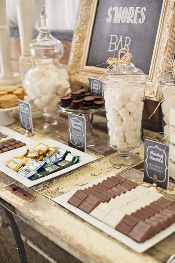 rustic s'more mini wedding bar with elegant details