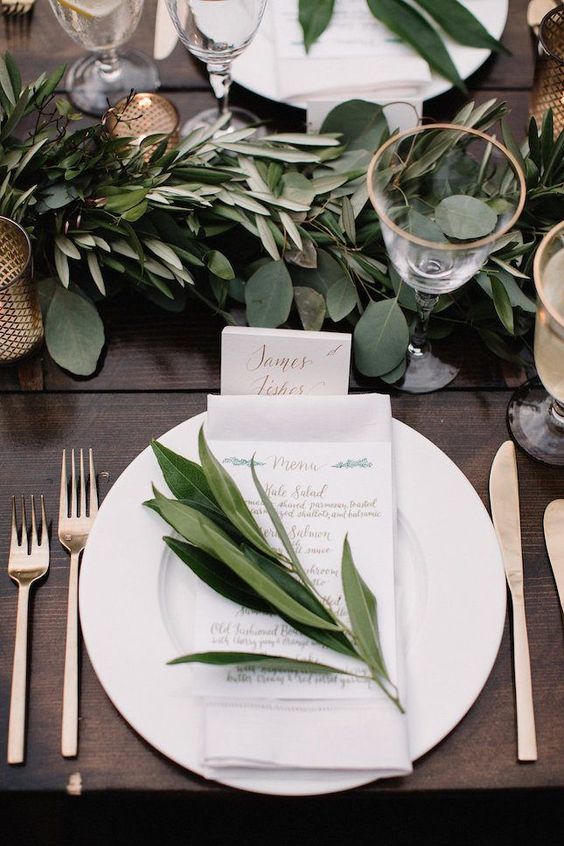 plants and green wedding reception decorations