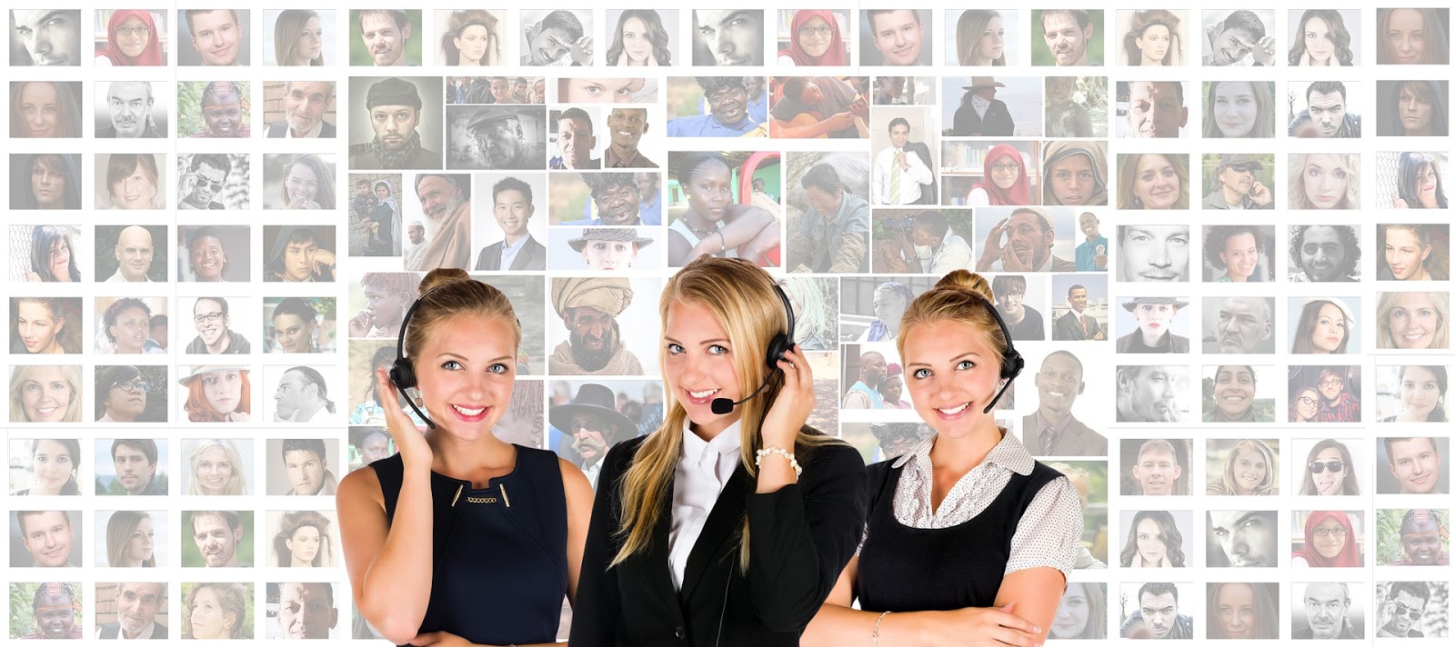 3 female customer service reps with headsets.
