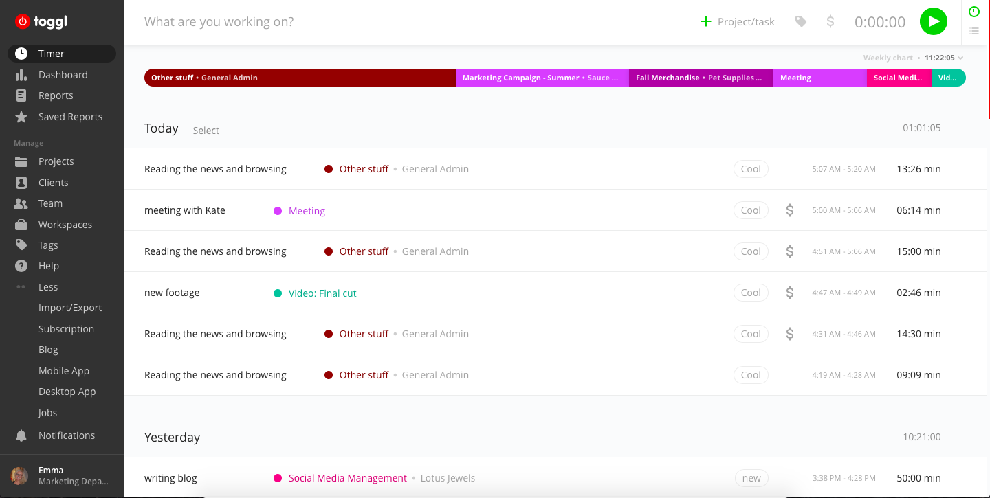 Toggl productivity app