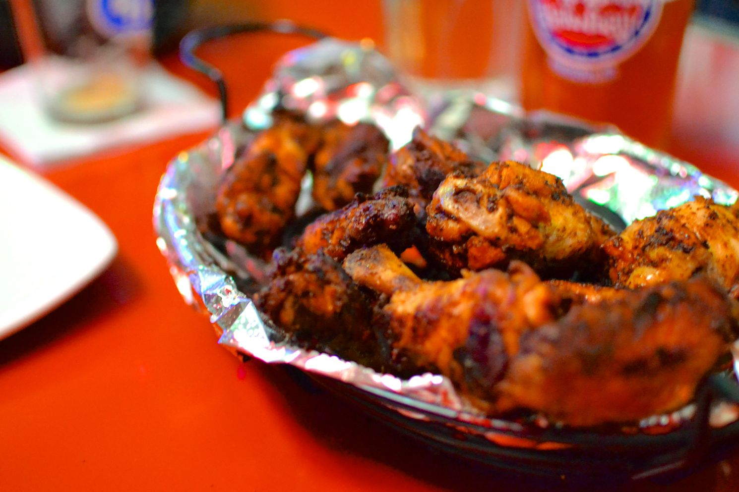 close-up of a basket of wings