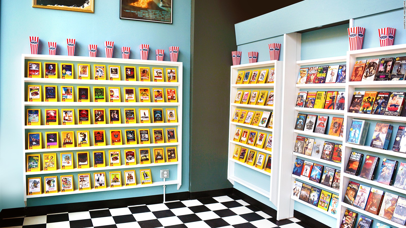 shelves of movies on VHS at the video archive