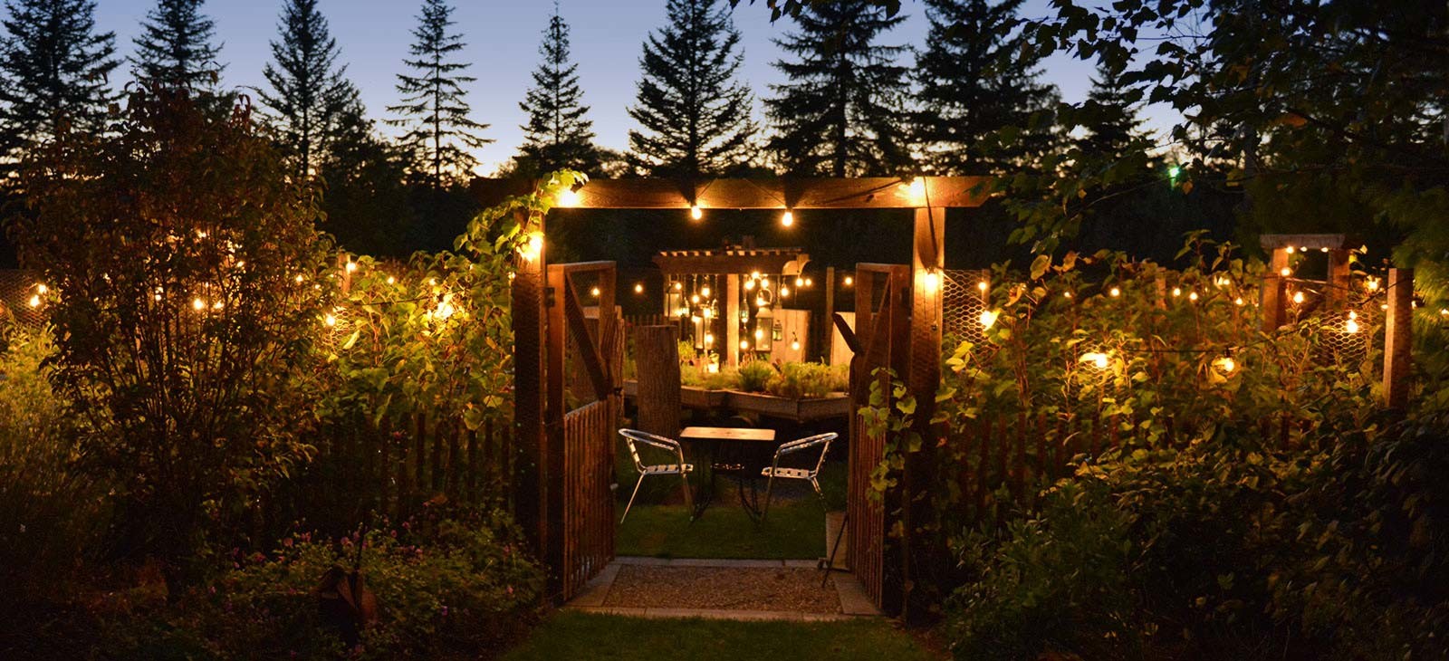 garden in ThornCreek Winery at dusk