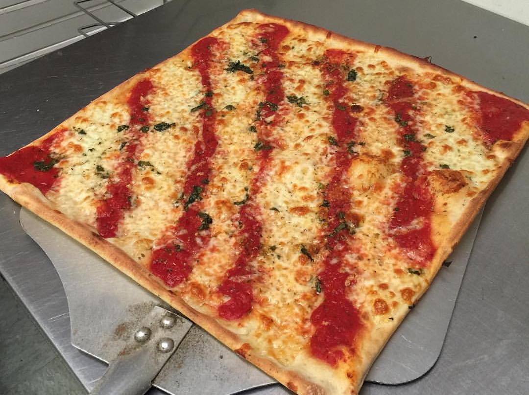 square grandma's pie pizza from Leone's Pizza