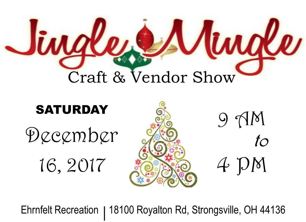Jingle Mingle Craft and Vendor Show tex banner indicating that the event will take place on December 16 from 9am to 4pm