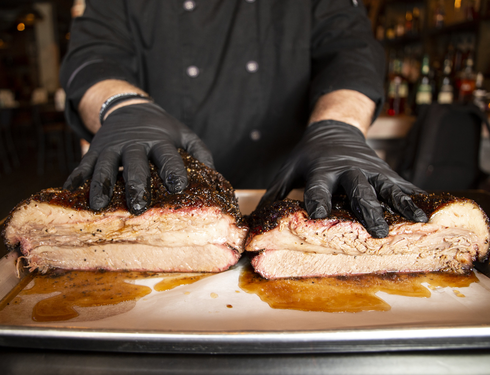 Two slabs of barbecued brisket