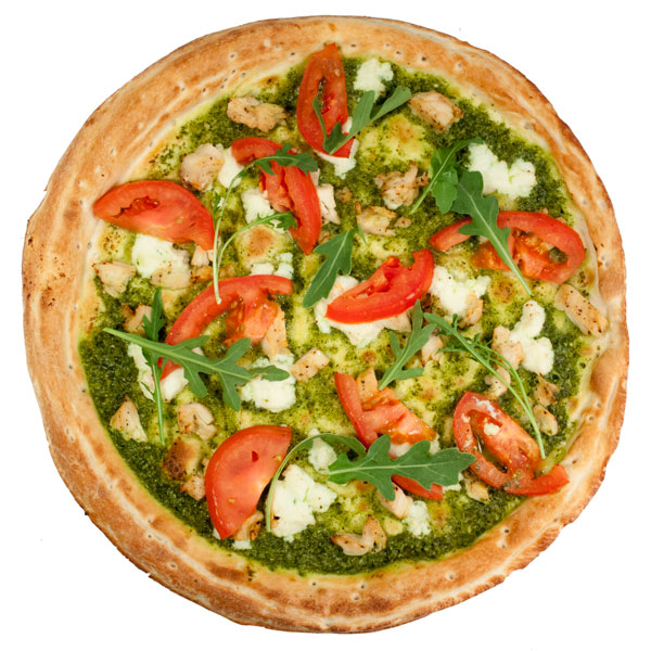 Pesto and tomato pizza
