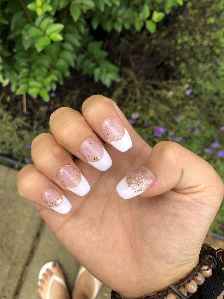 French tips with glitter from Tiffany Nails