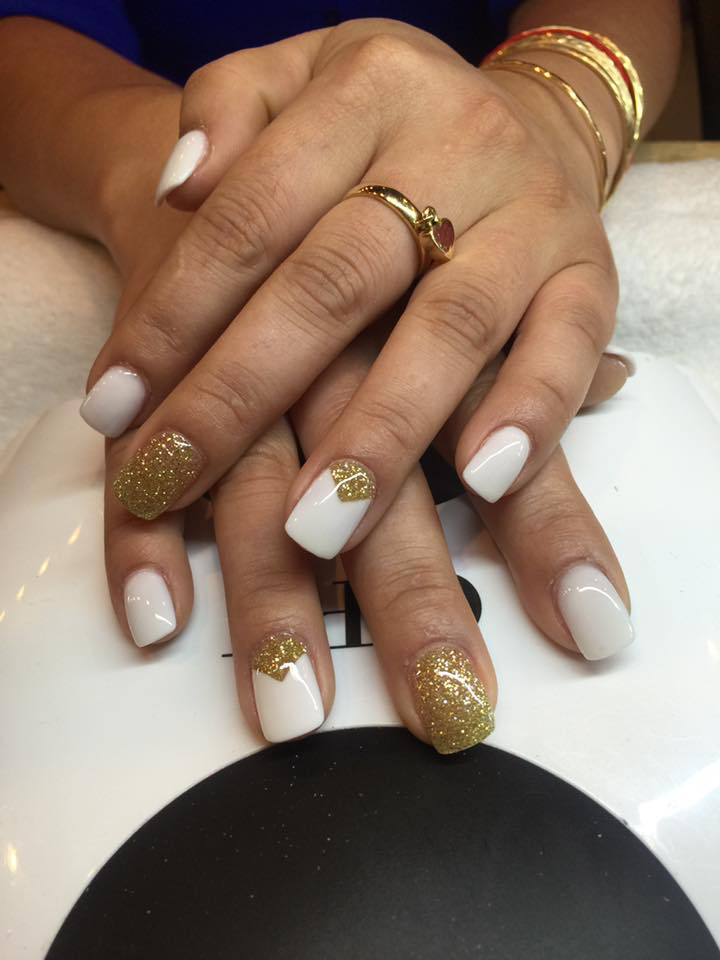 white and gold manicure from J & F Nail Salon