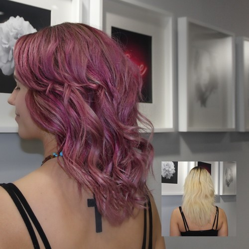 Before and After Photo of Blond to Pale Pink on Short Hair