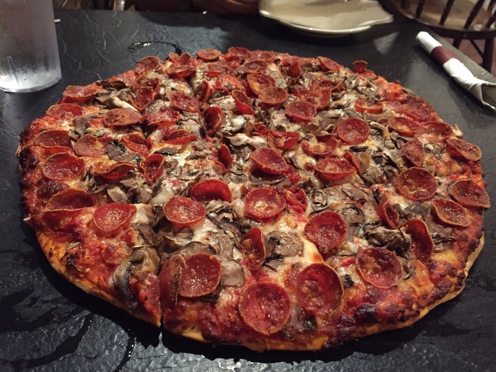 Iacono's Pizza with pepperoni and mushrooms