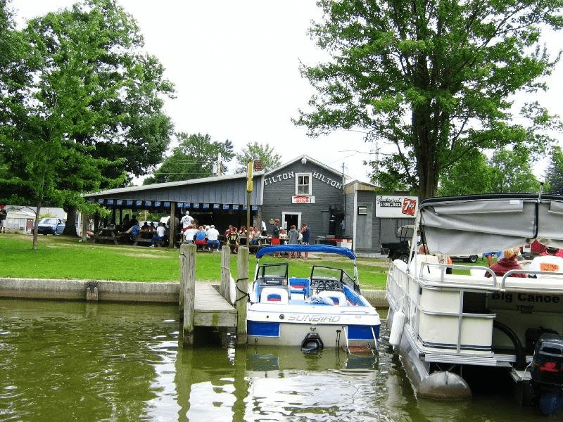 view of people eating at Tilton Hilton from the Lake