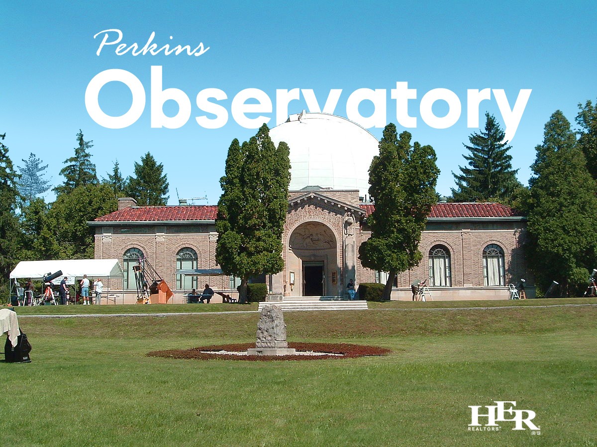 large trees in front of Perkins Observatory
