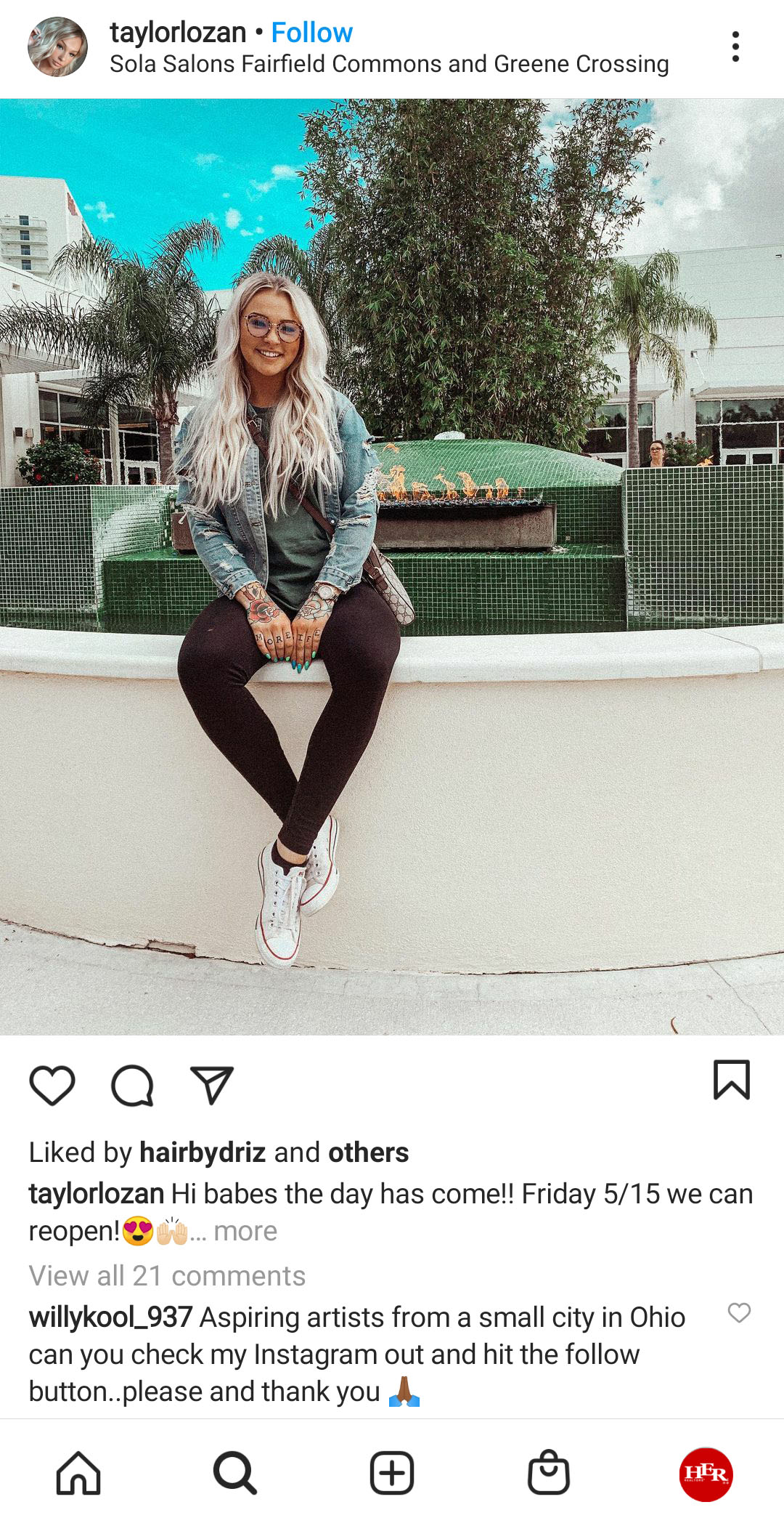 woman with white hair sit at downtown