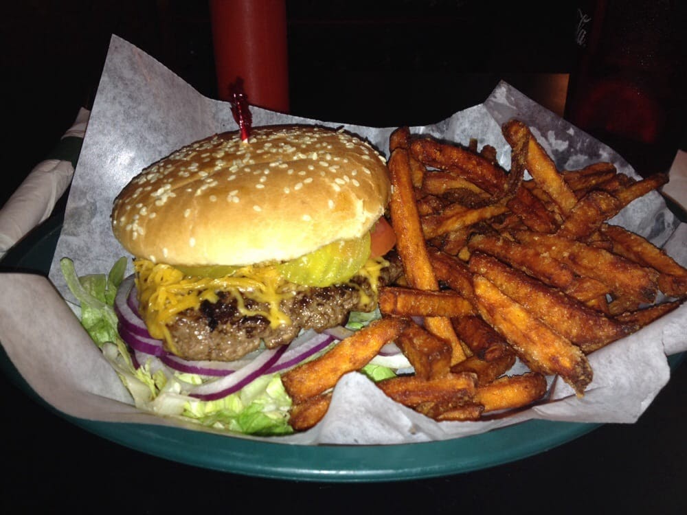 Photo of Flanagan's Pub - Blacklick, OH, United States. Cheeseburger and sweet potato fries.