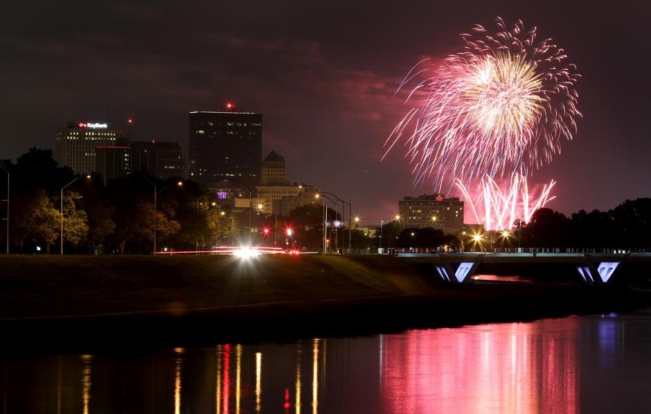 fireworks in Dayton at night