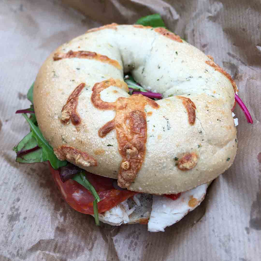 Chicken & Chorizo on Jalapeno & Cheese Bagel