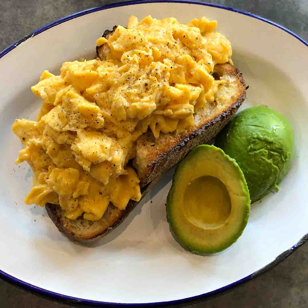Lynwood and Co Scrambled Eggs on toast, with Avocado