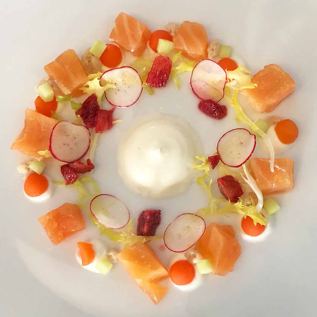 Whisky Cured Salmon with Pickled Vegetables and Natural Yoghurt