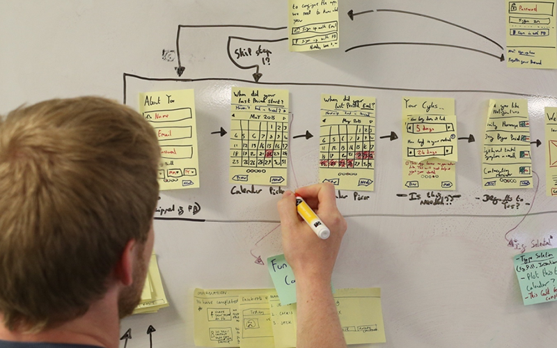 A UX designer sketching in the meeting room