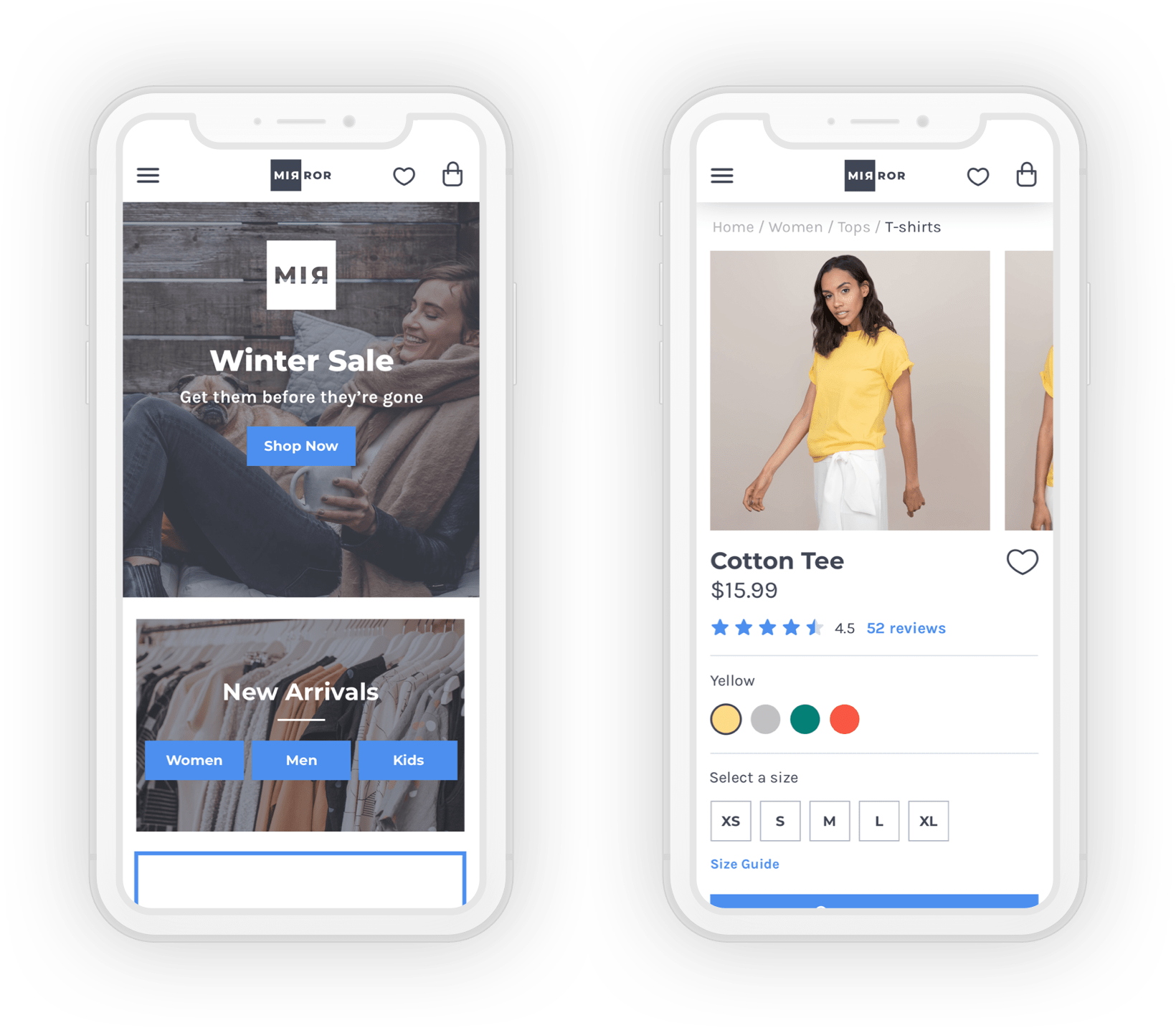 Mirror mobile website mockup