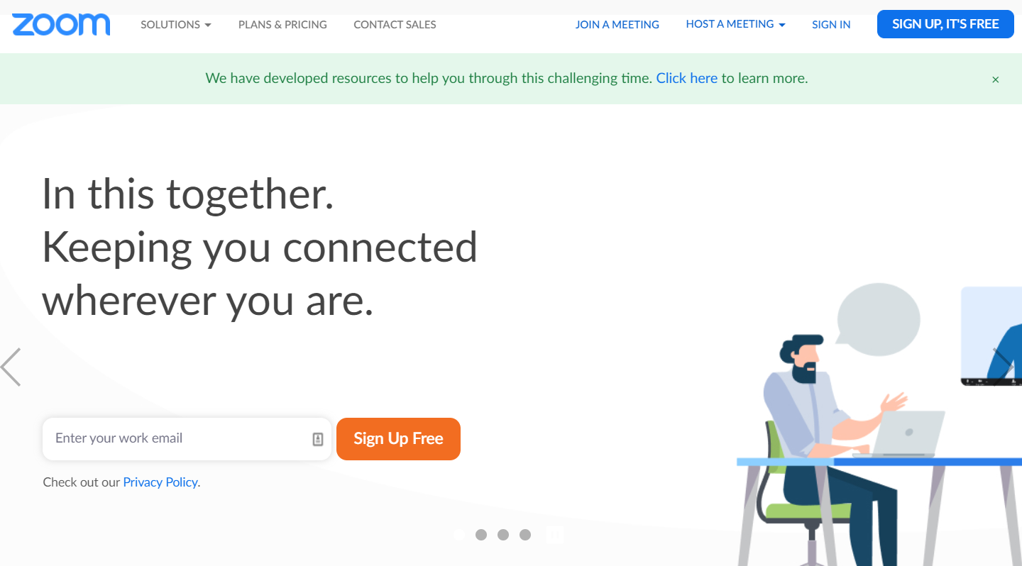 Zoom homepage circa April 2020