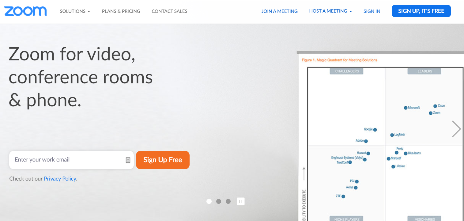 Zoom homepage circa March 2020