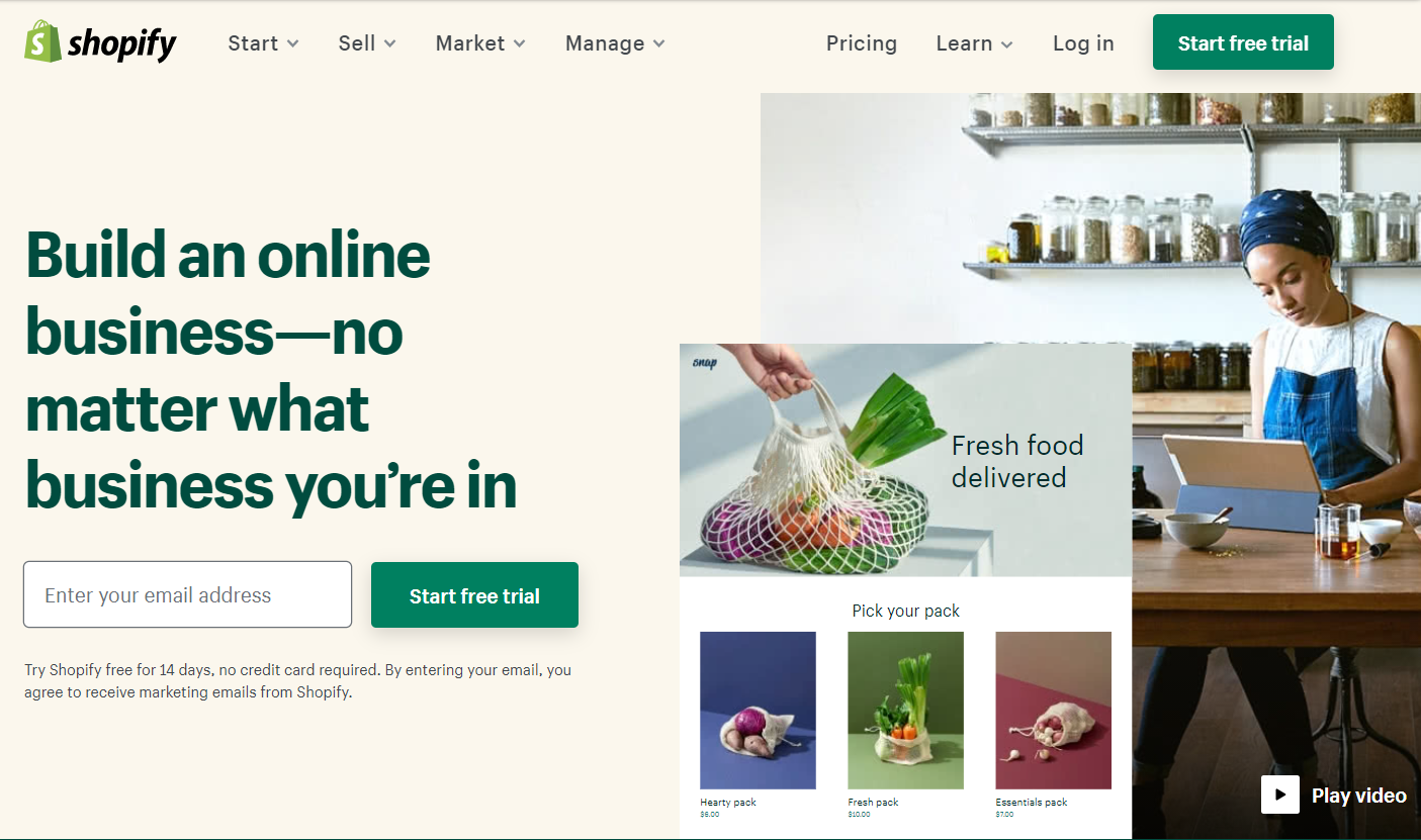 Shopify Homepage circa July 2020