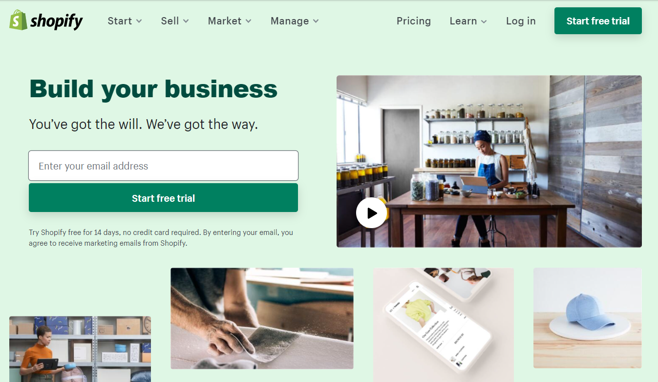 Shopify Homepage circa March 2020