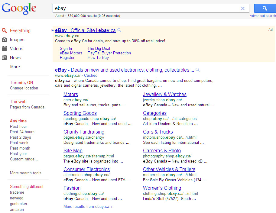Google's Search Engine Results Page (SERP) in 2011