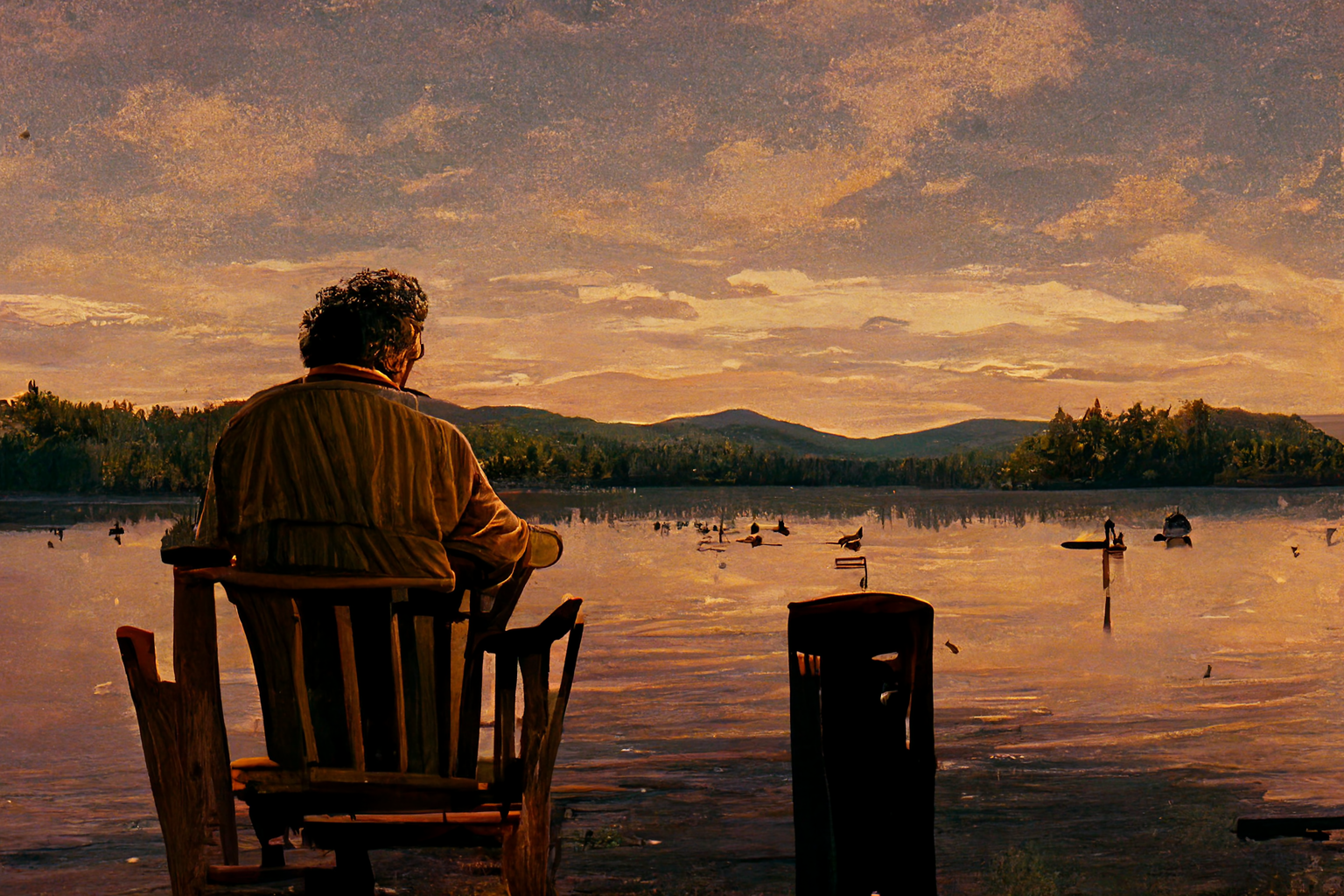 Fictional image of Kurt Vonnegut in the Adirondack Mountains - Image created on Midjourney Text-to-Image AI by Patrick Gilbert