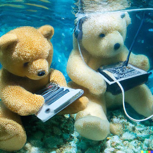 DALL-E Image from Wikipedia - Teddy bears working on new AI research underwater with 1990s technology